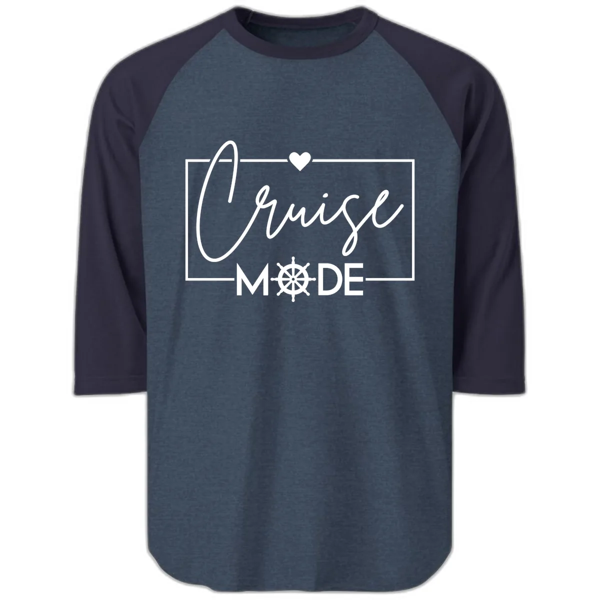Cruise Mode Nautical Heart Raglan 3/4 in Heather Denim Navy