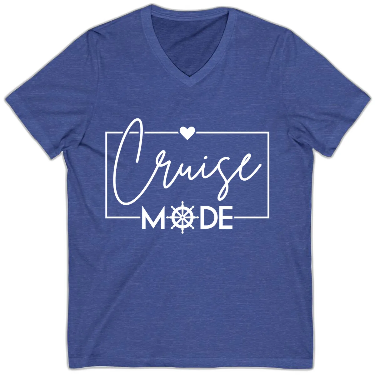 Cruise Mode Nautical Heart V-Neck in Heather True Royal