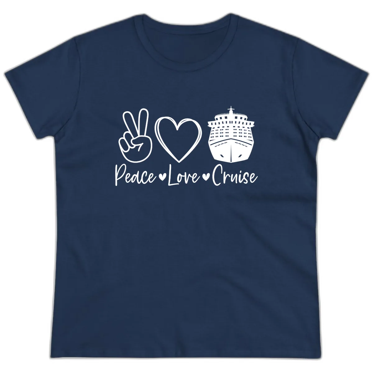 Peace Love Cruise Ladies Tee in Navy