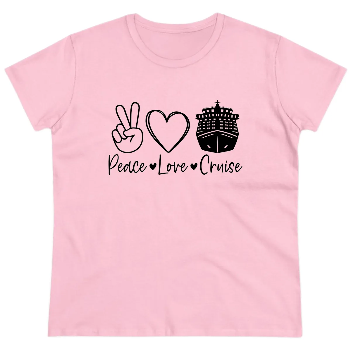 Peace Love Cruise Ladies Tee in Light Pink