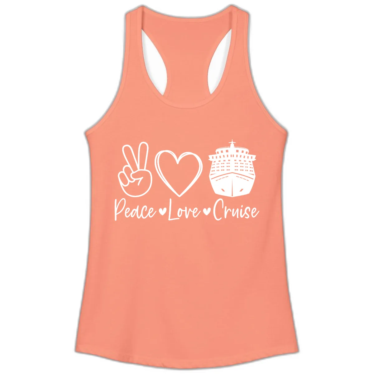 Peace Love Cruise Ladies Tank in Solid Light Orange