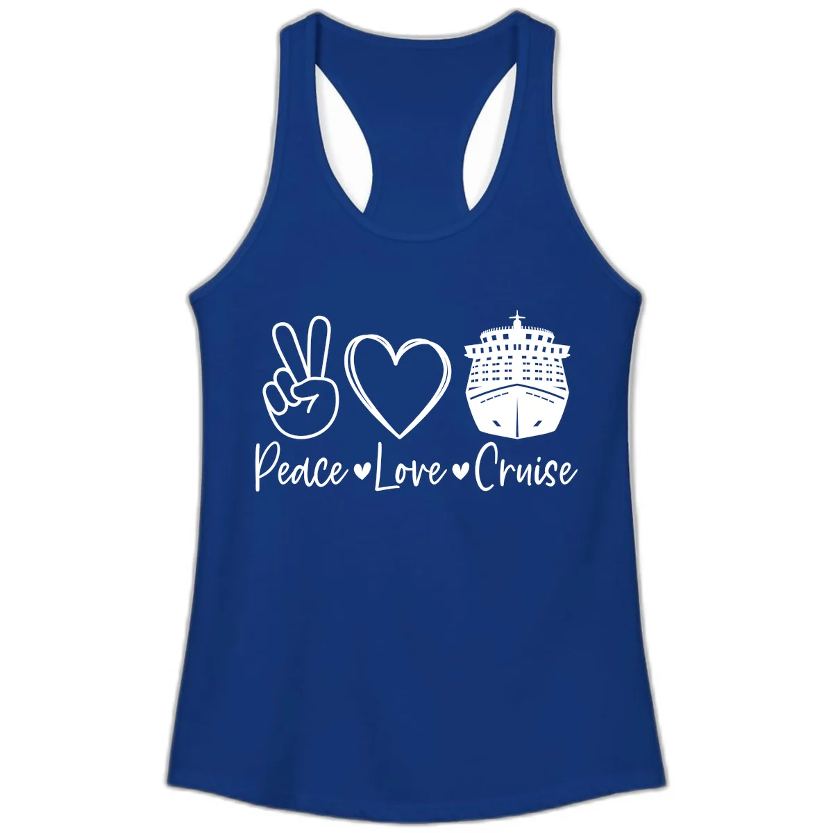 Peace Love Cruise Ladies Tank in Solid Royal