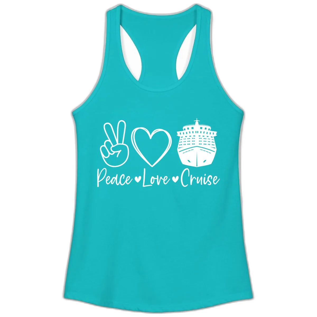 Peace Love Cruise Ladies Tank in Tahiti Blue