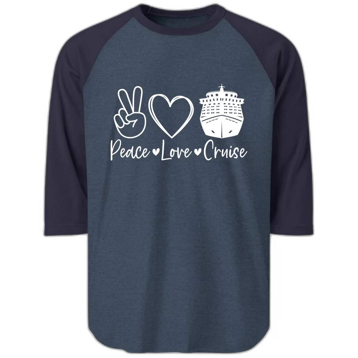 Peace Love Cruise Raglan 3/4 in Heather Denim Navy