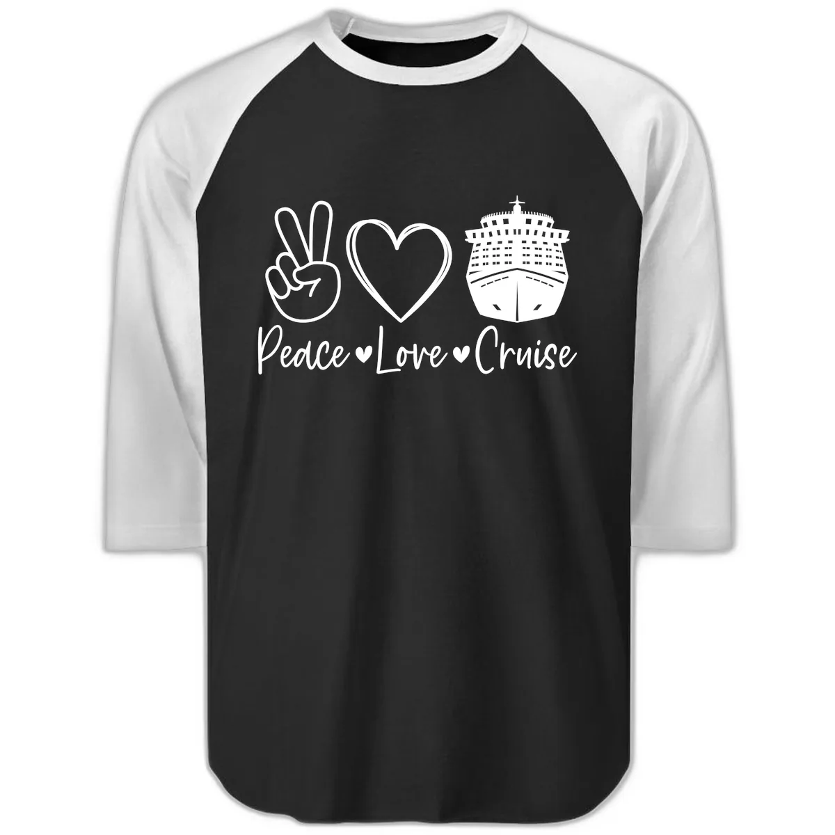 Peace Love Cruise Raglan 3/4 in Black White