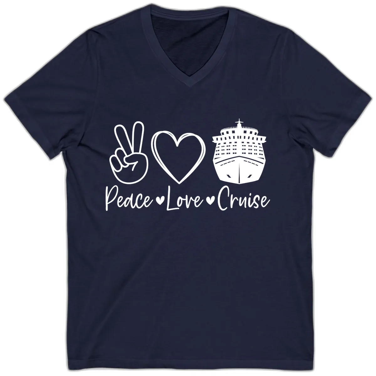 Peace Love Cruise V-Neck in Navy