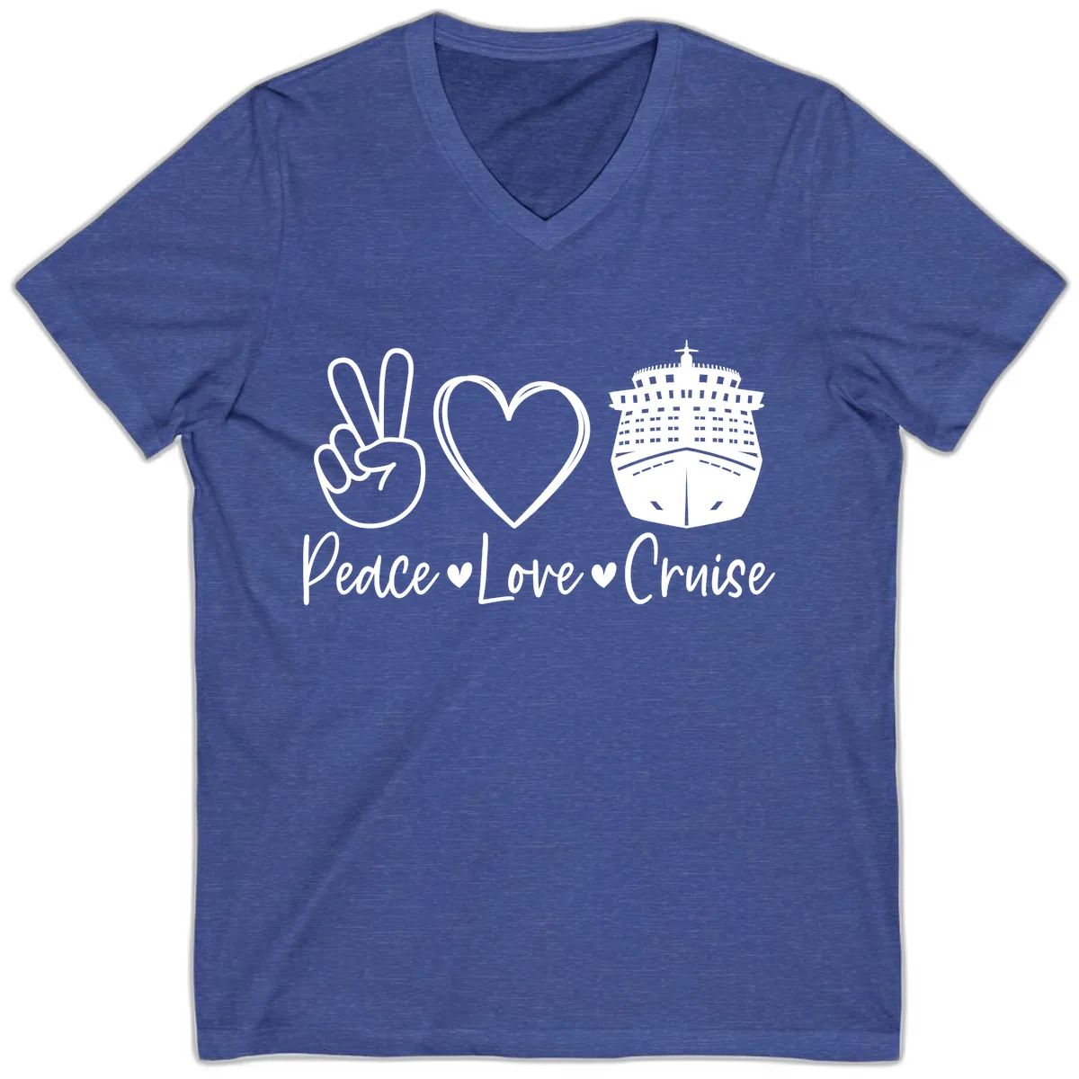 Peace Love Cruise V-Neck in Heather True Royal