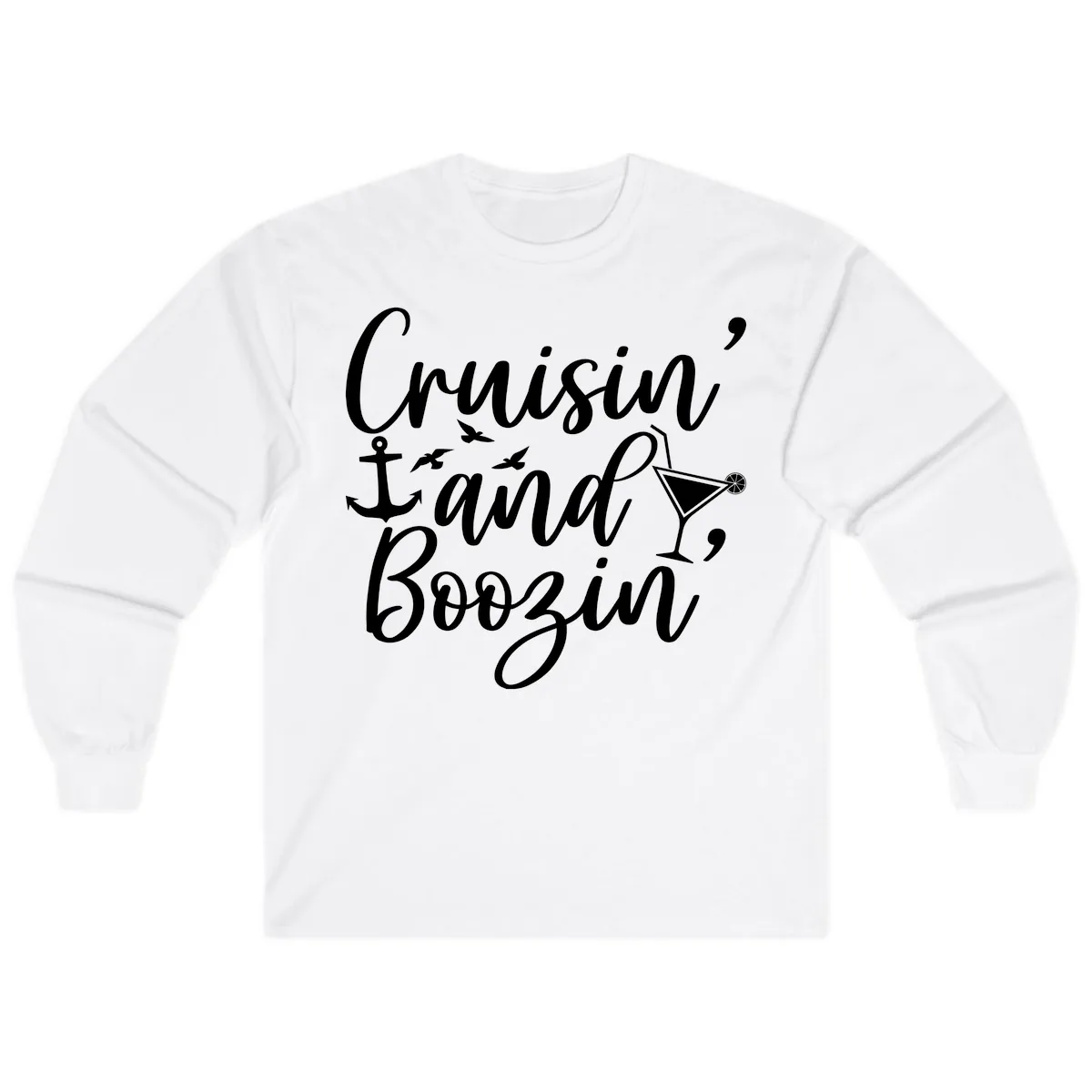 Cruisin' And Boozing Nautical Long Sleeve in White