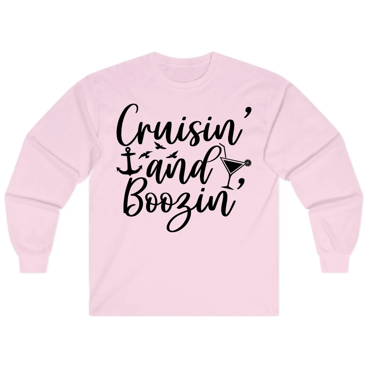 Cruisin' And Boozing Nautical Long Sleeve in Light Pink