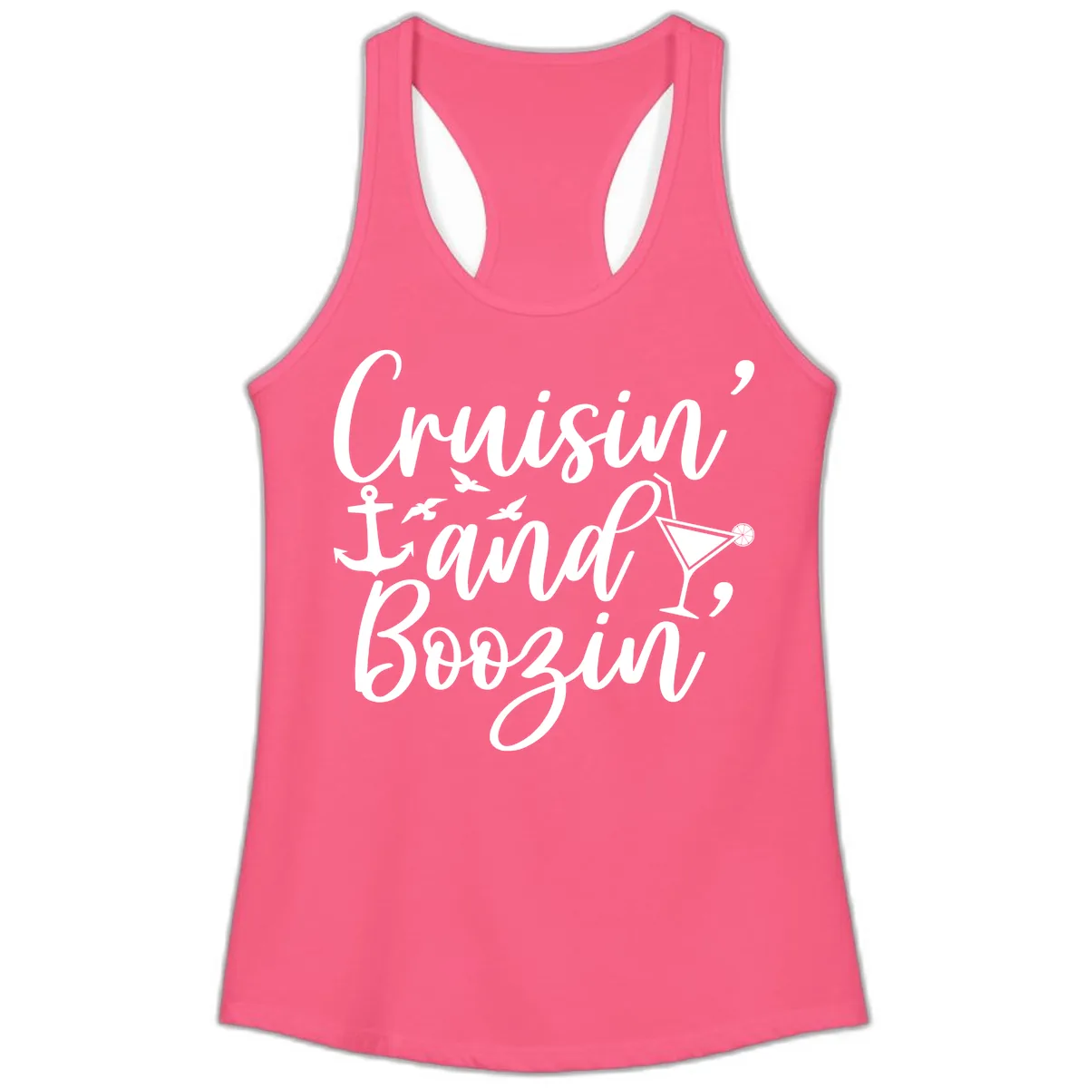 Cruisin' And Boozing Nautical Ladies Tank in Solid Hot Pink