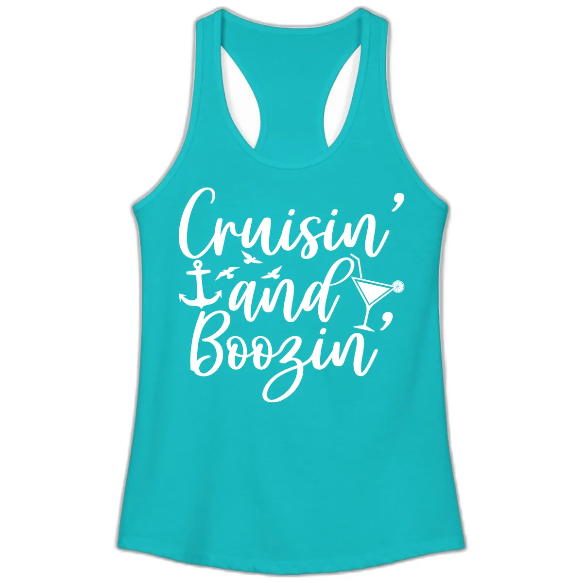 Cruisin' And Boozing Nautical Ladies Tank in Tahiti Blue