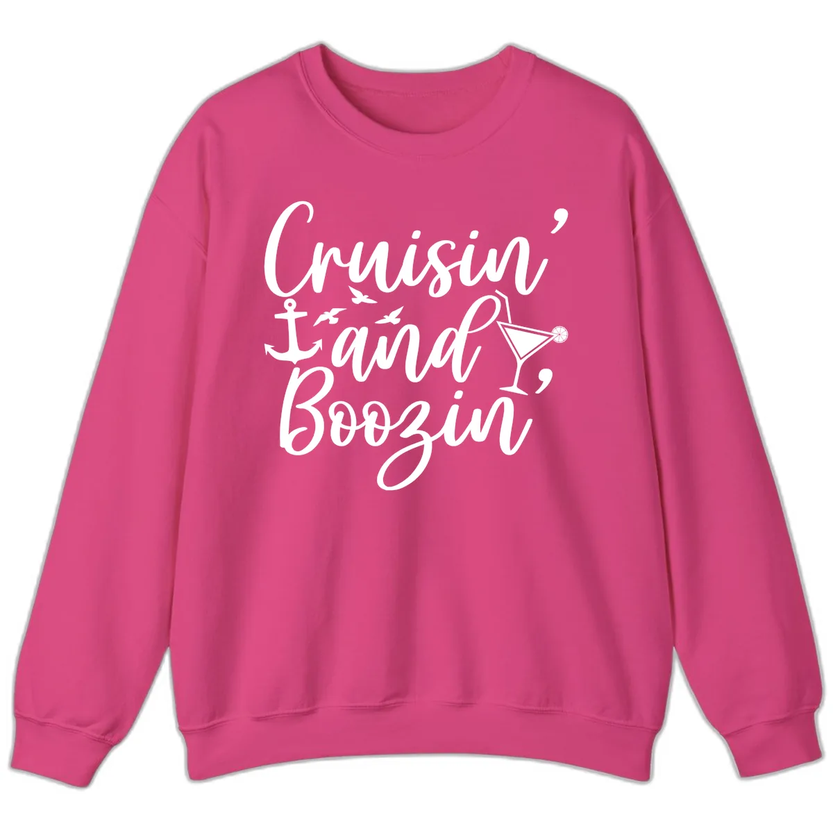 Cruisin' And Boozing Nautical Sweatshirt in Heliconia