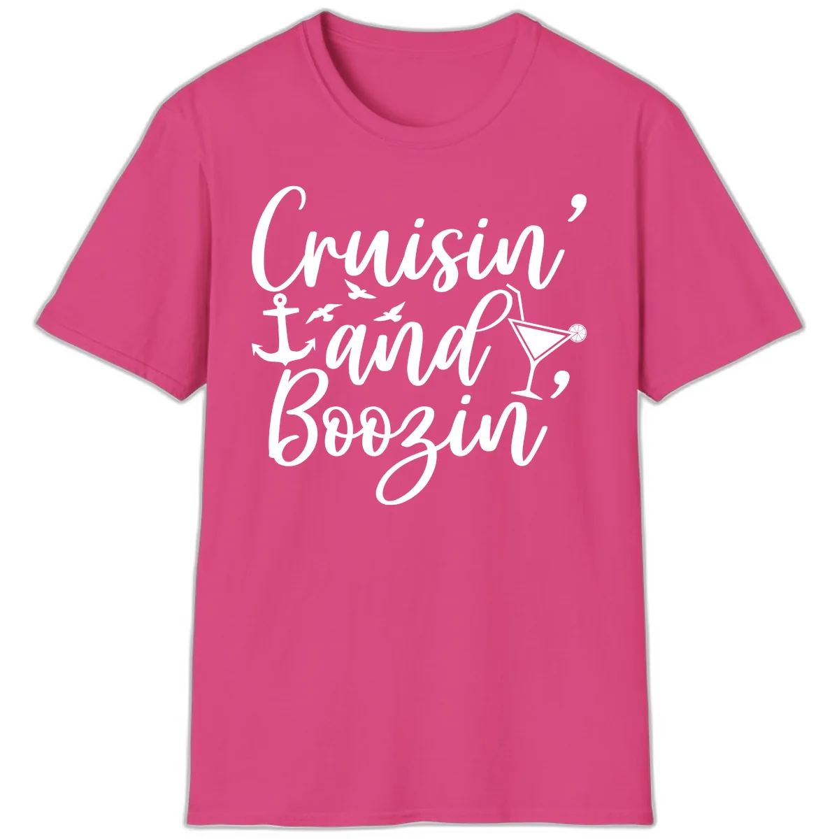 Cruisin' And Boozing Nautical T-Shirt in Heliconia