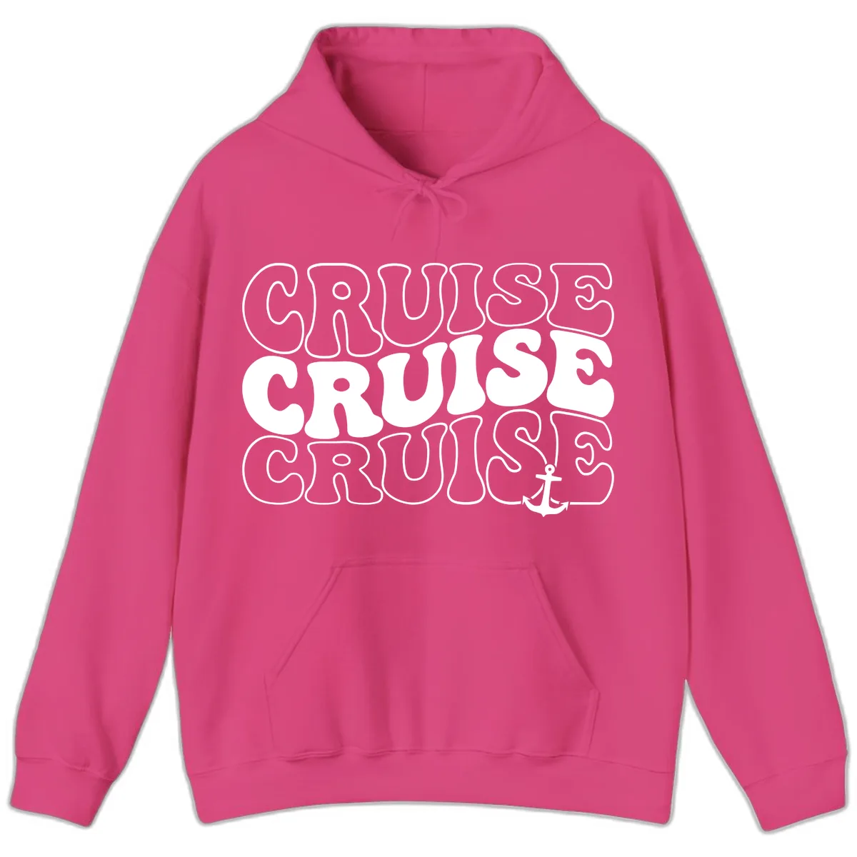 Cruise Cruise Cruise Anchor Design Hoodie in Heliconia