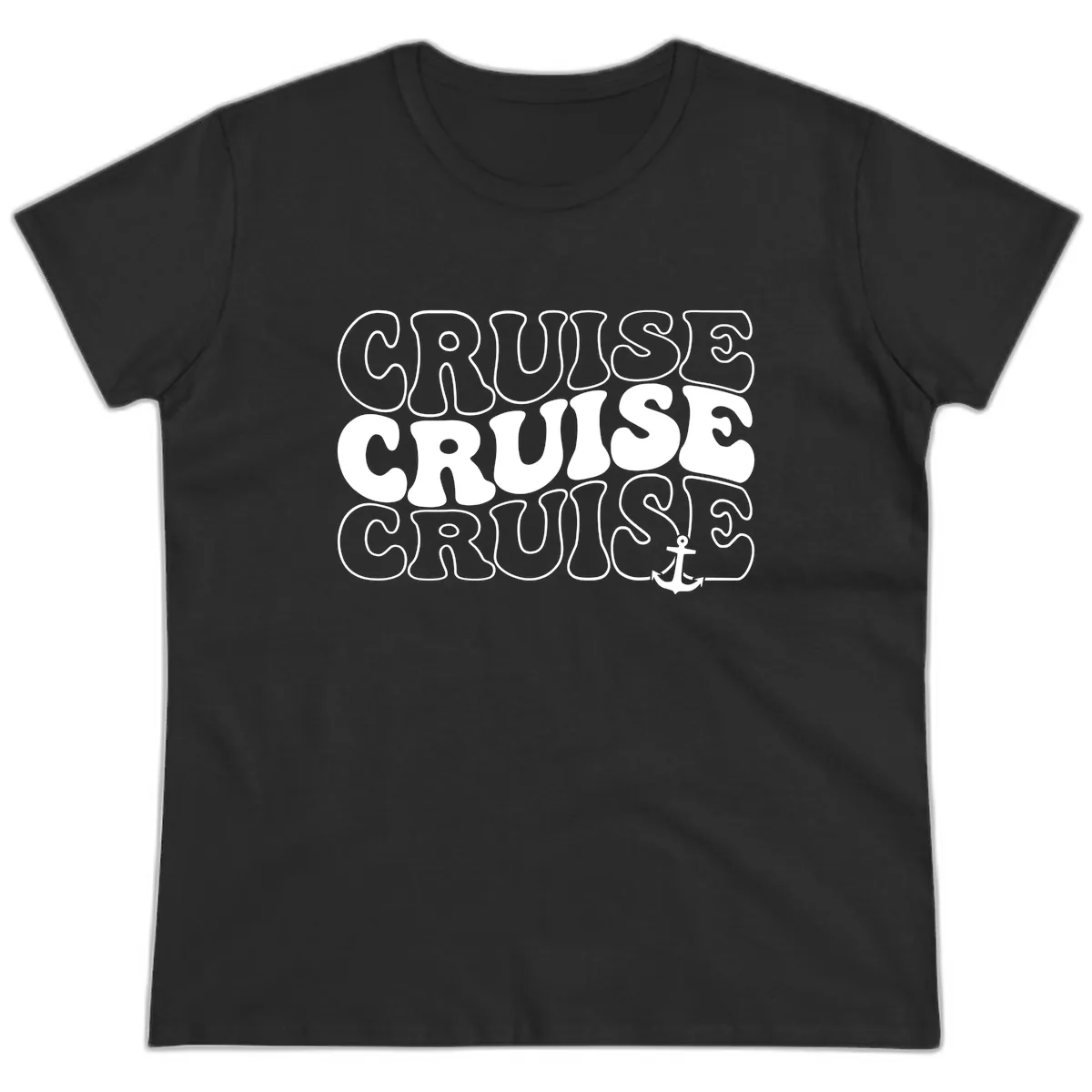 Cruise Cruise Cruise Anchor Design Ladies Tee in Black