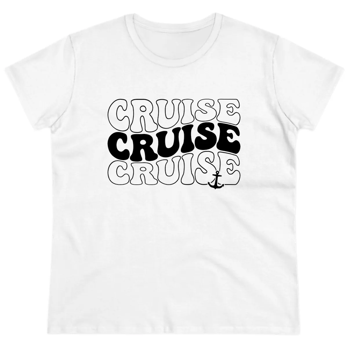 Cruise Cruise Cruise Anchor Design Ladies Tee in White