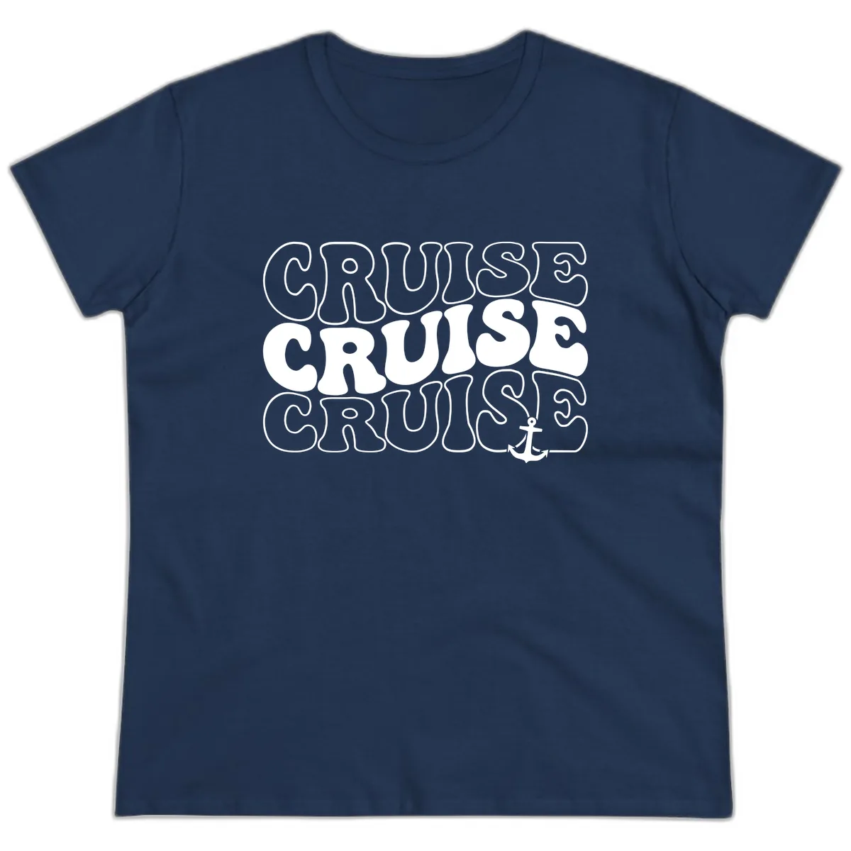 Cruise Cruise Cruise Anchor Design Ladies Tee in Navy
