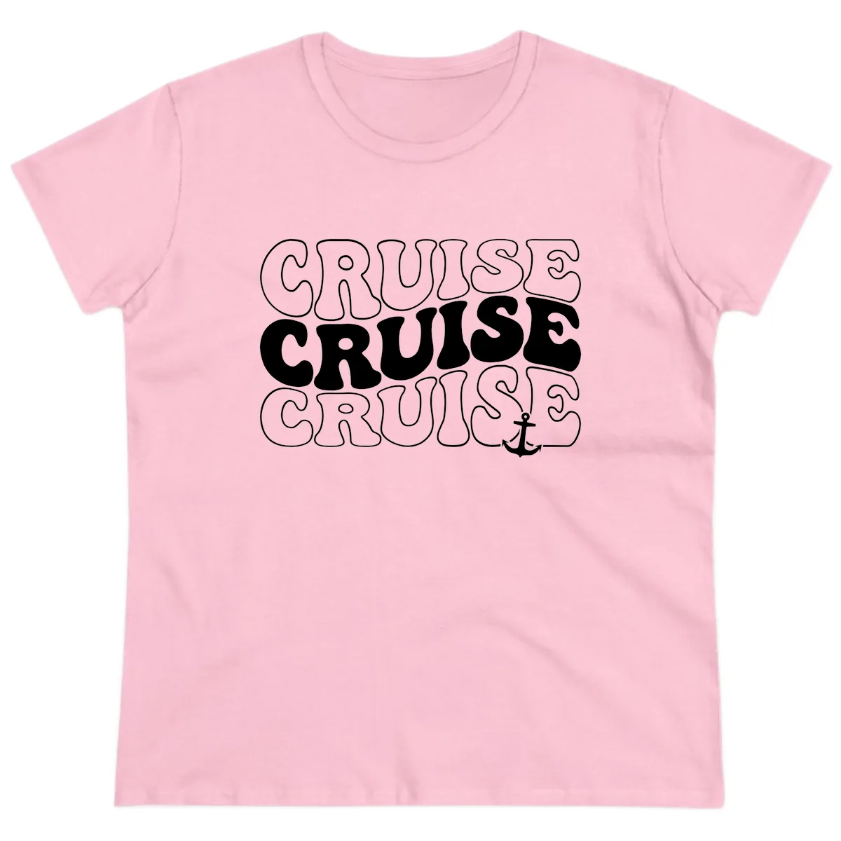 Cruise Cruise Cruise Anchor Design Ladies Tee in Light Pink
