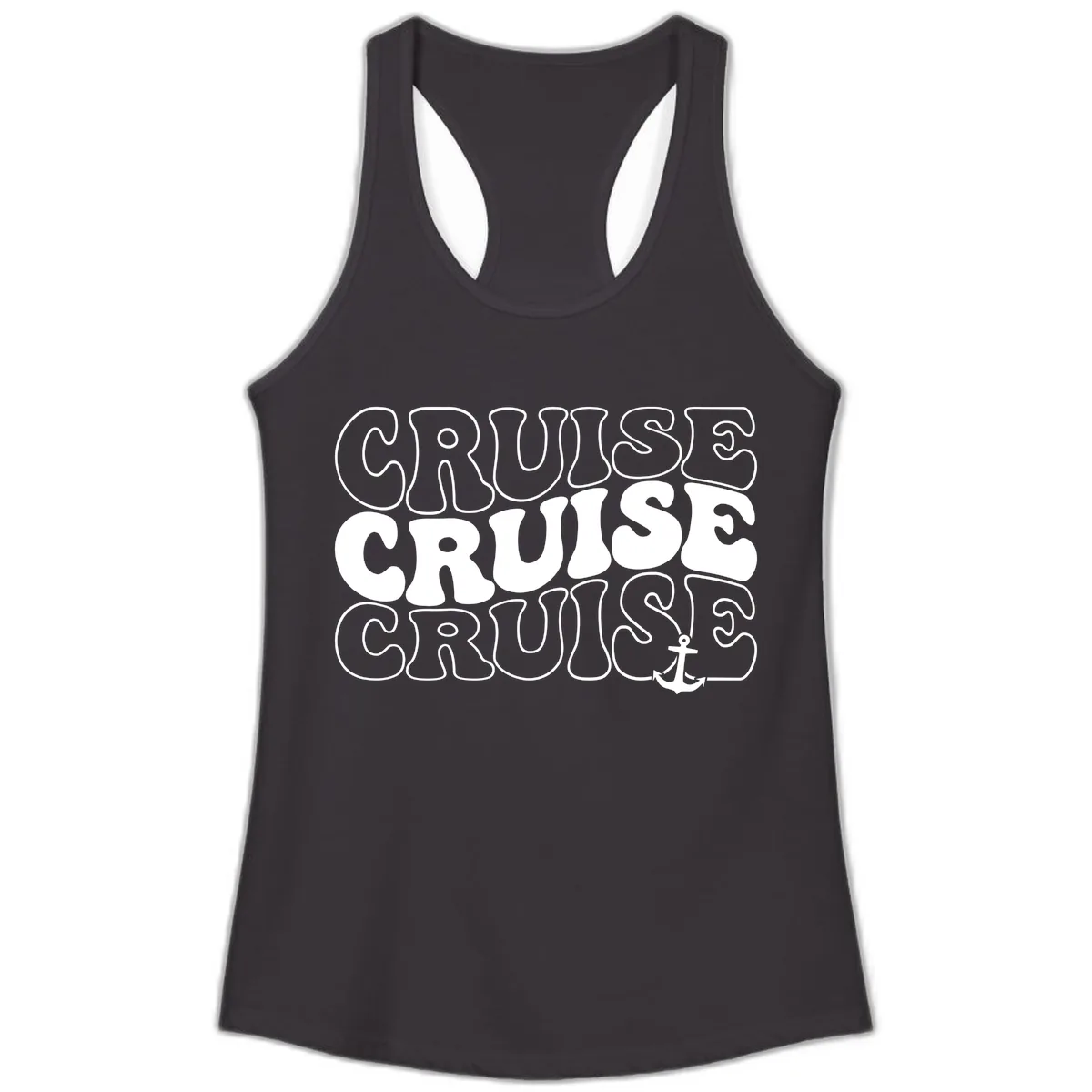 Cruise Cruise Cruise Anchor Design Ladies Tank in Black
