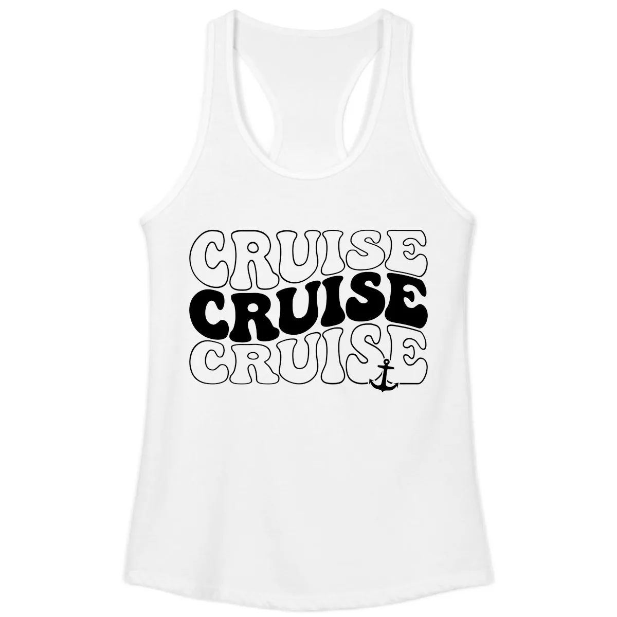 Cruise Cruise Cruise Anchor Design Ladies Tank in White