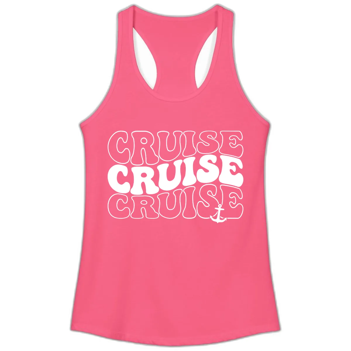 Cruise Cruise Cruise Anchor Design Ladies Tank in Solid Hot Pink