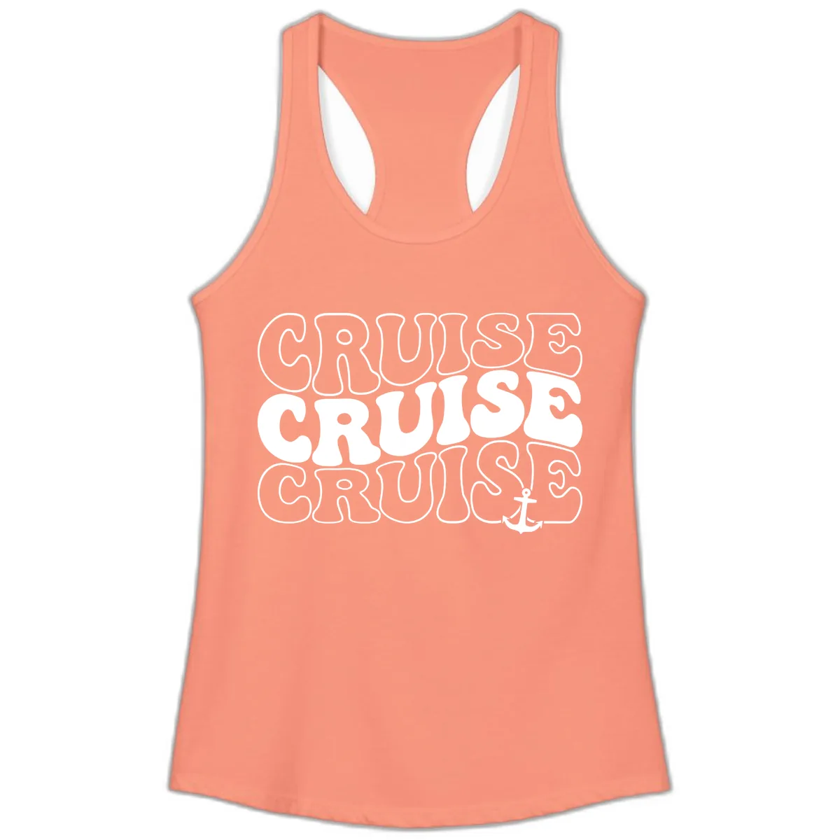 Cruise Cruise Cruise Anchor Design Ladies Tank in Solid Light Orange