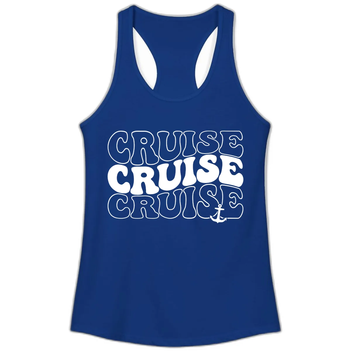 Cruise Cruise Cruise Anchor Design Ladies Tank in Solid Royal