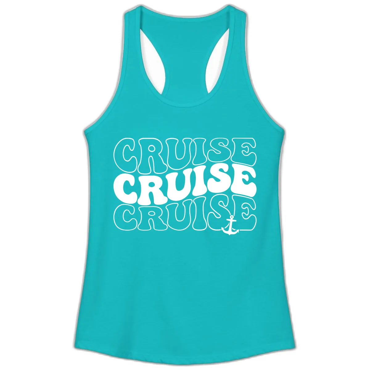 Cruise Cruise Cruise Anchor Design Ladies Tank in Tahiti Blue