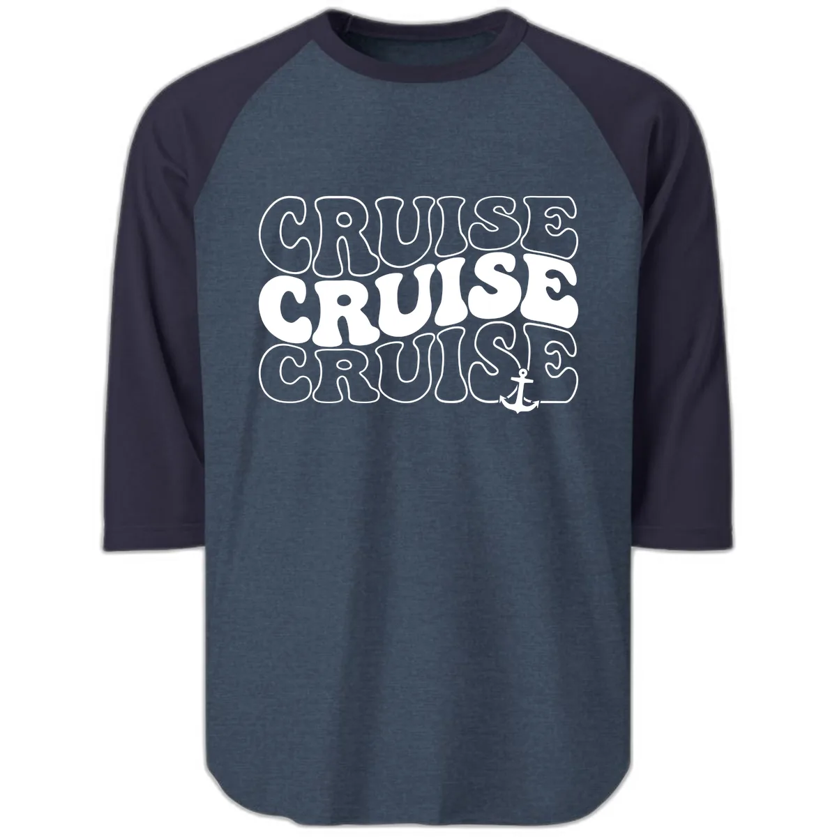 Cruise Cruise Cruise Anchor Design Raglan 3/4 in Heather Denim Navy