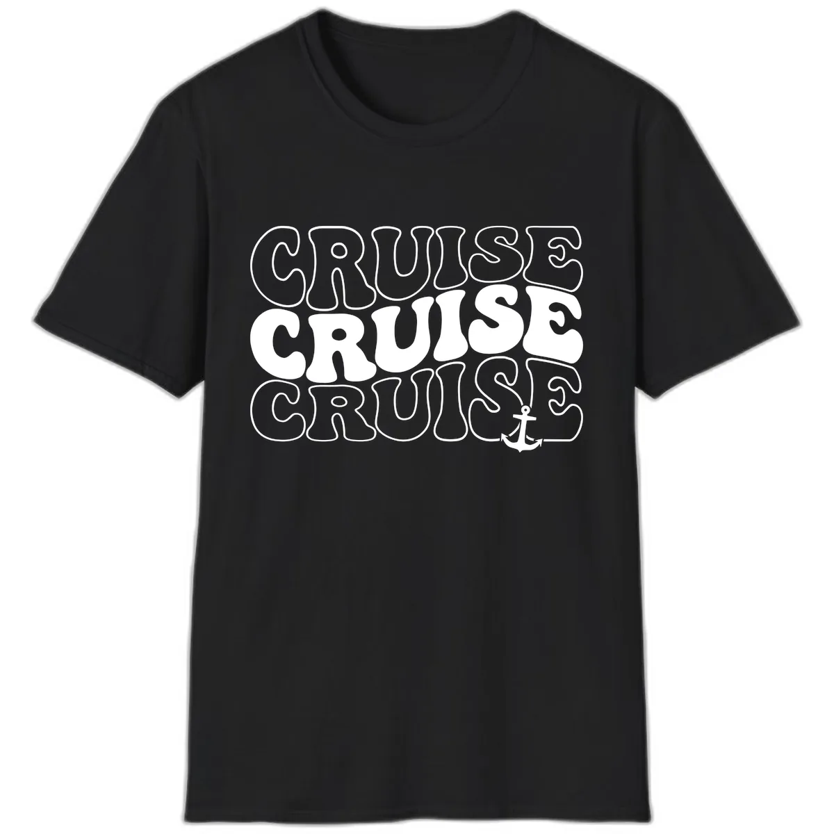 Cruise Cruise Cruise Anchor Design T-Shirt in Black