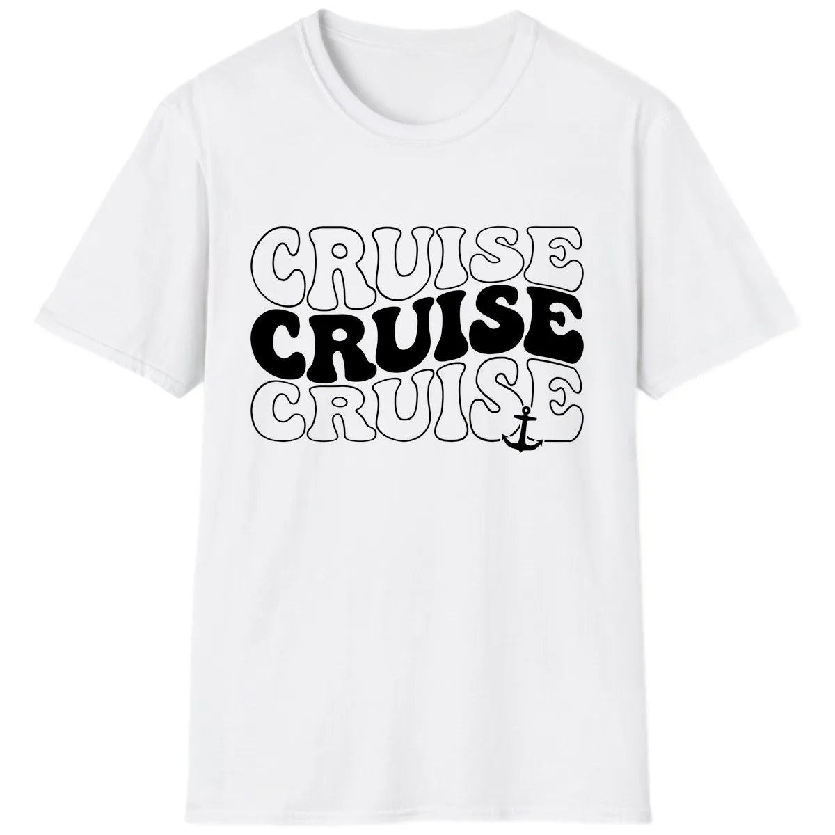Cruise Cruise Cruise Anchor Design T-Shirt in White