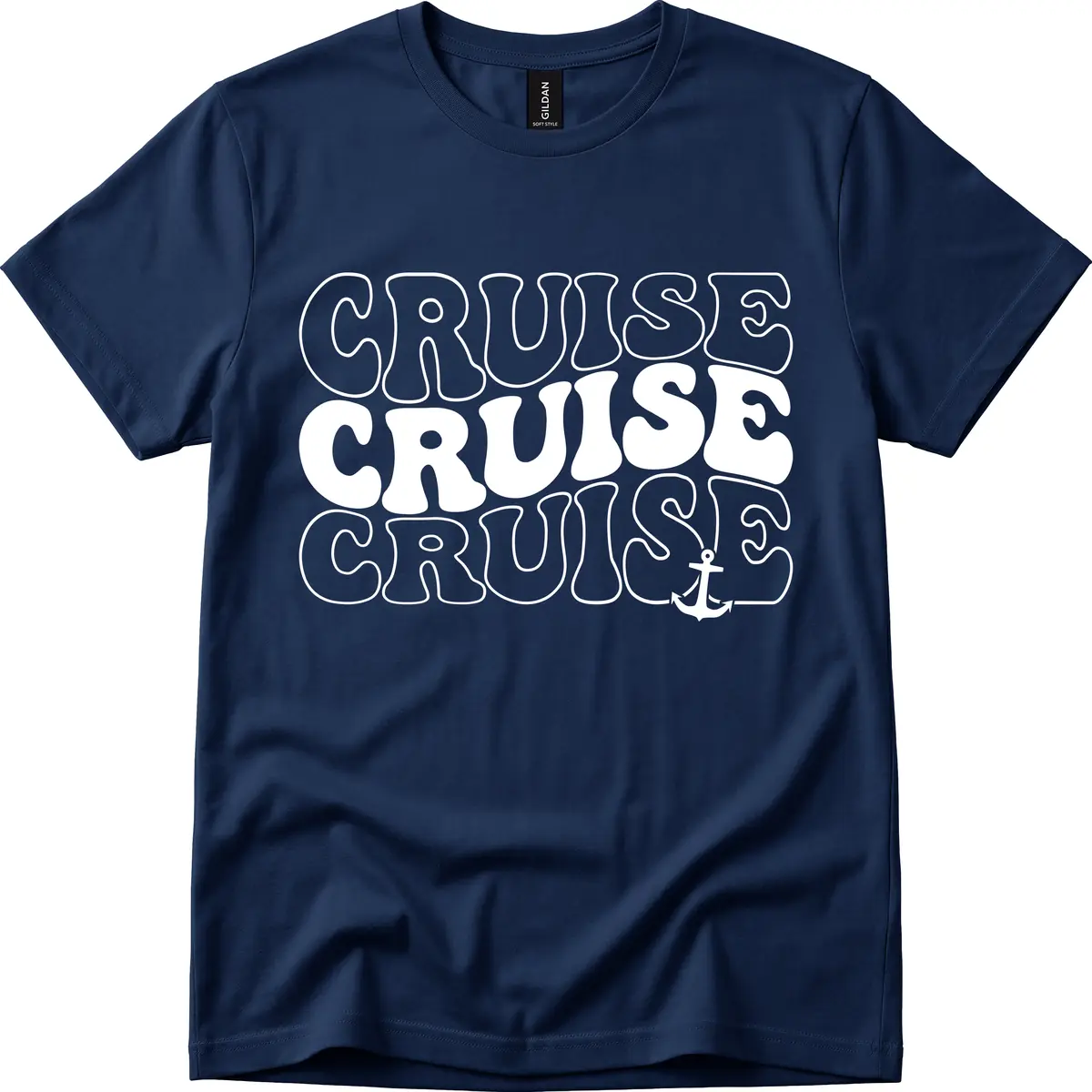 Cruise Cruise Cruise Anchor Design T-Shirt in Navy