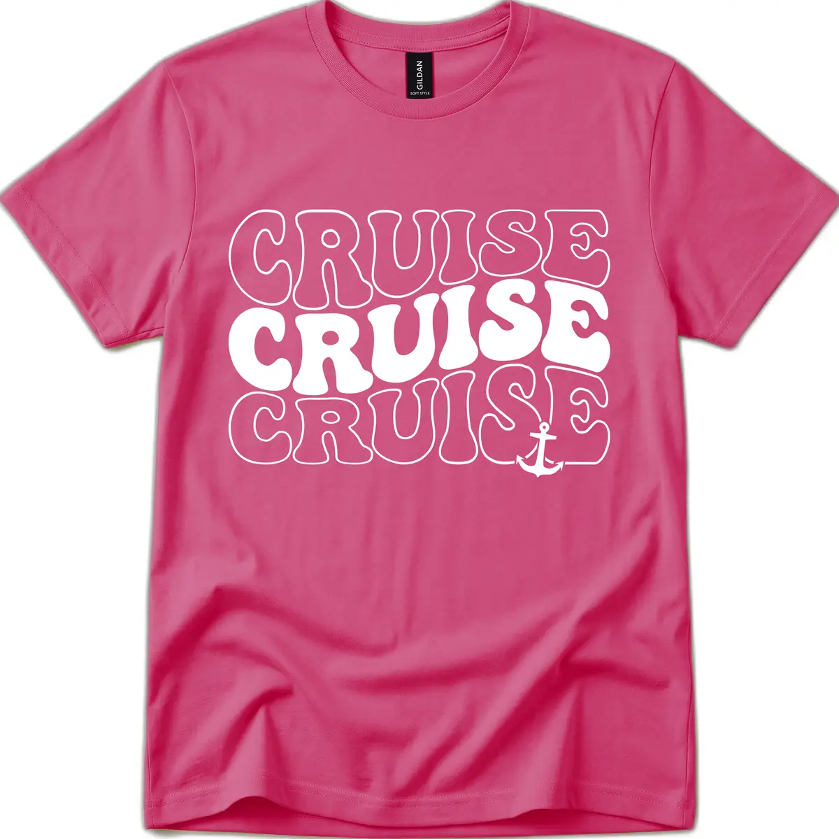 Cruise Cruise Cruise Anchor Design T-Shirt in Heliconia