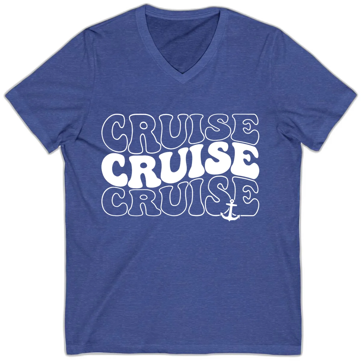 Cruise Cruise Cruise Anchor Design V-Neck in Heather True Royal