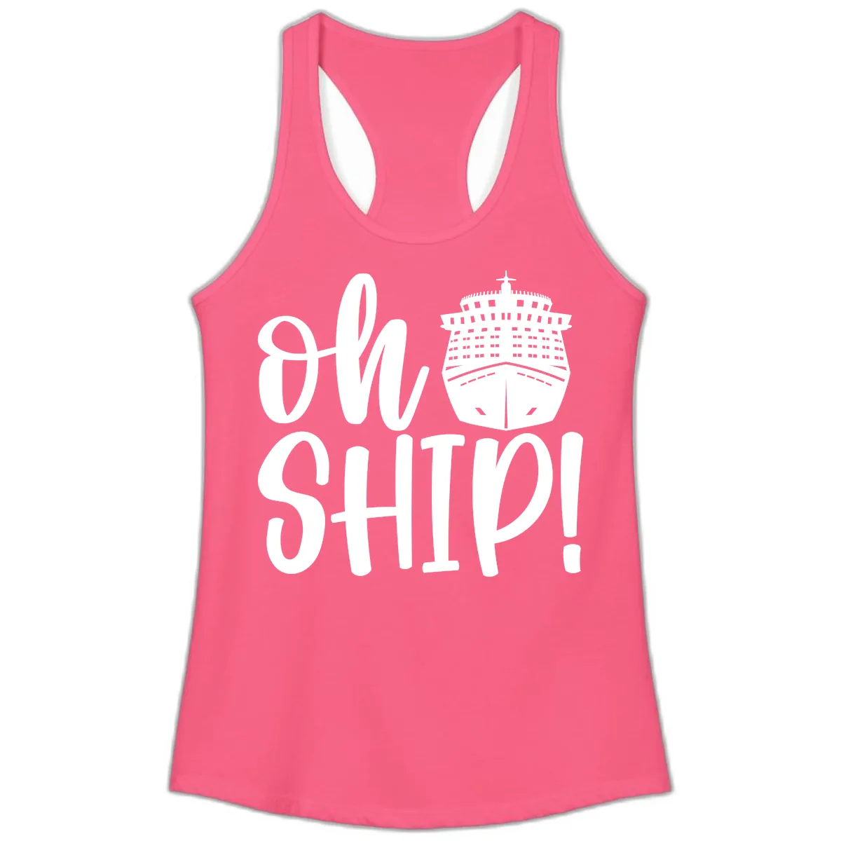 Ow Ship Cruise Design Ladies Tank in Solid Hot Pink