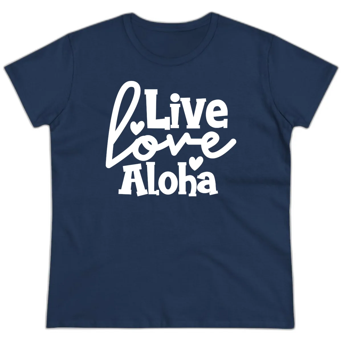 Live Love Aloha Ladies Tee in Navy