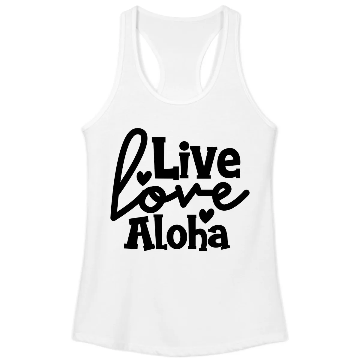 Live Love Aloha Ladies Tank in White