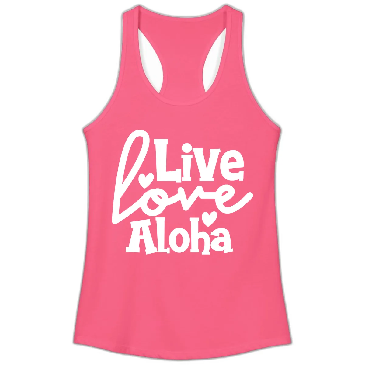 Live Love Aloha Ladies Tank in Solid Hot Pink