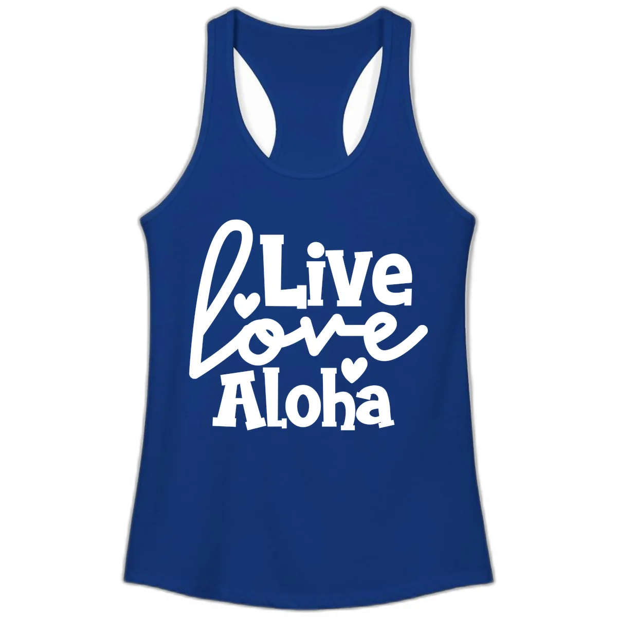 Live Love Aloha Ladies Tank in Solid Royal