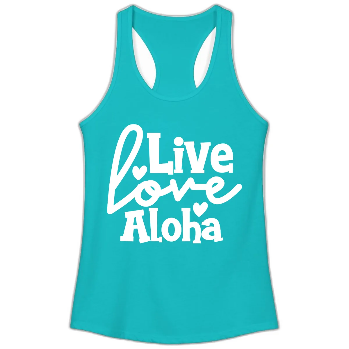 Live Love Aloha Ladies Tank in Tahiti Blue