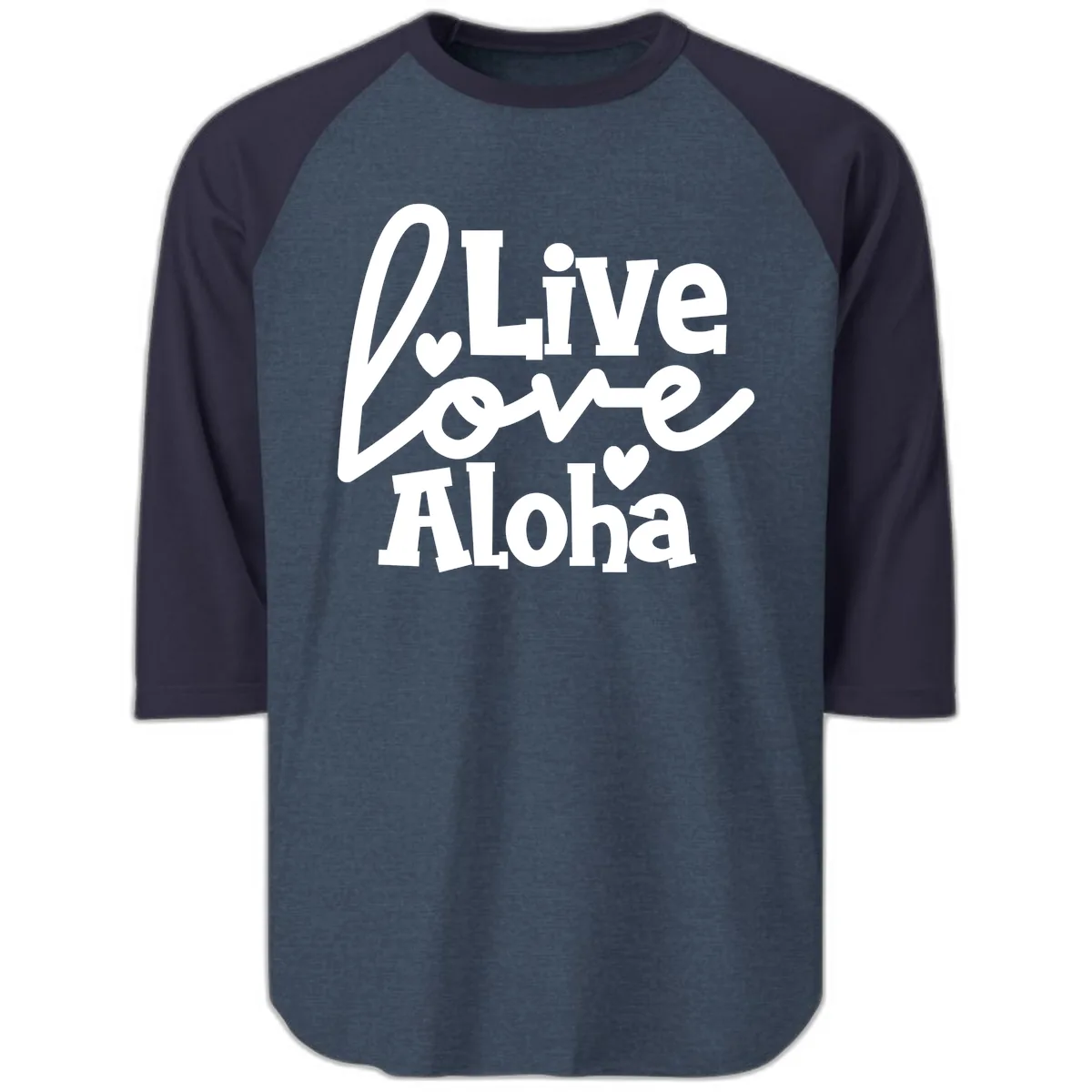 Live Love Aloha Raglan 3/4 in Heather Denim Navy