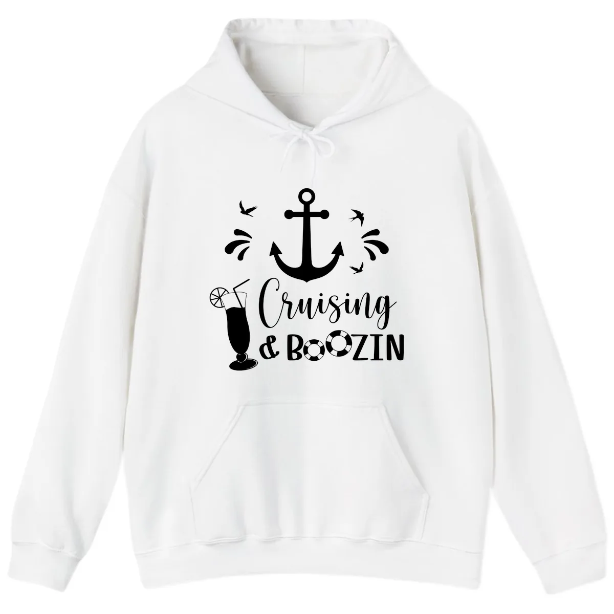 Cruising & Boozin Anchor Hoodie in White