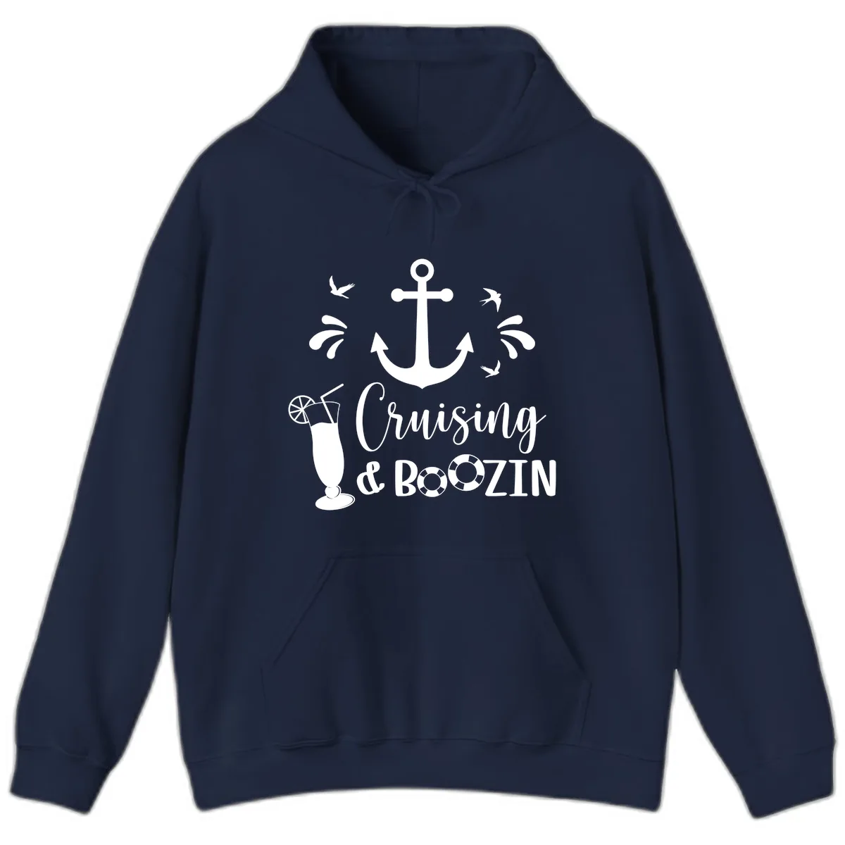 Cruising & Boozin Anchor Hoodie in Navy