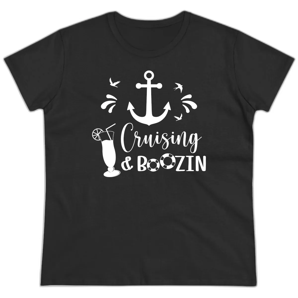 Cruising & Boozin Anchor Ladies Tee in Black