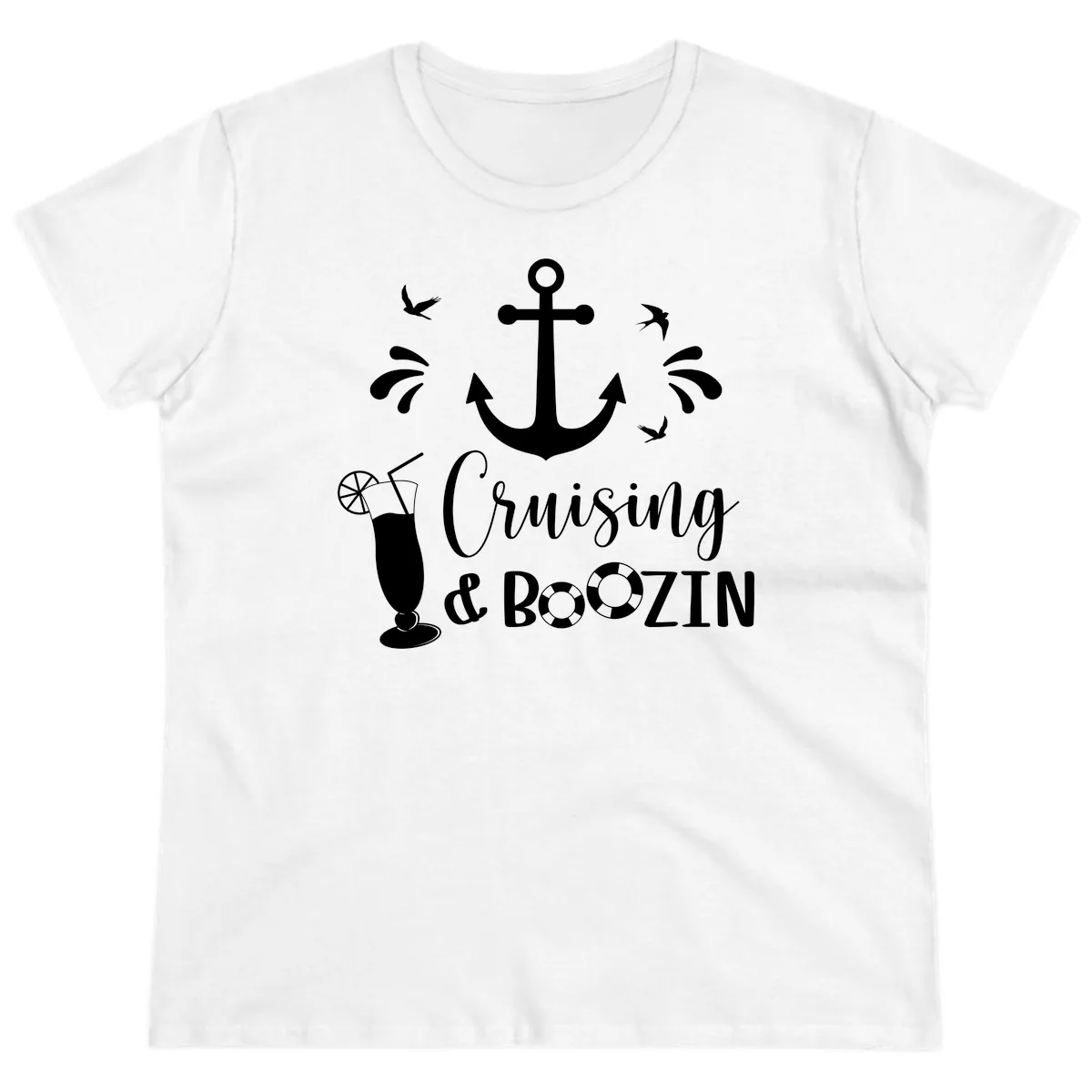Cruising & Boozin Anchor Ladies Tee in White