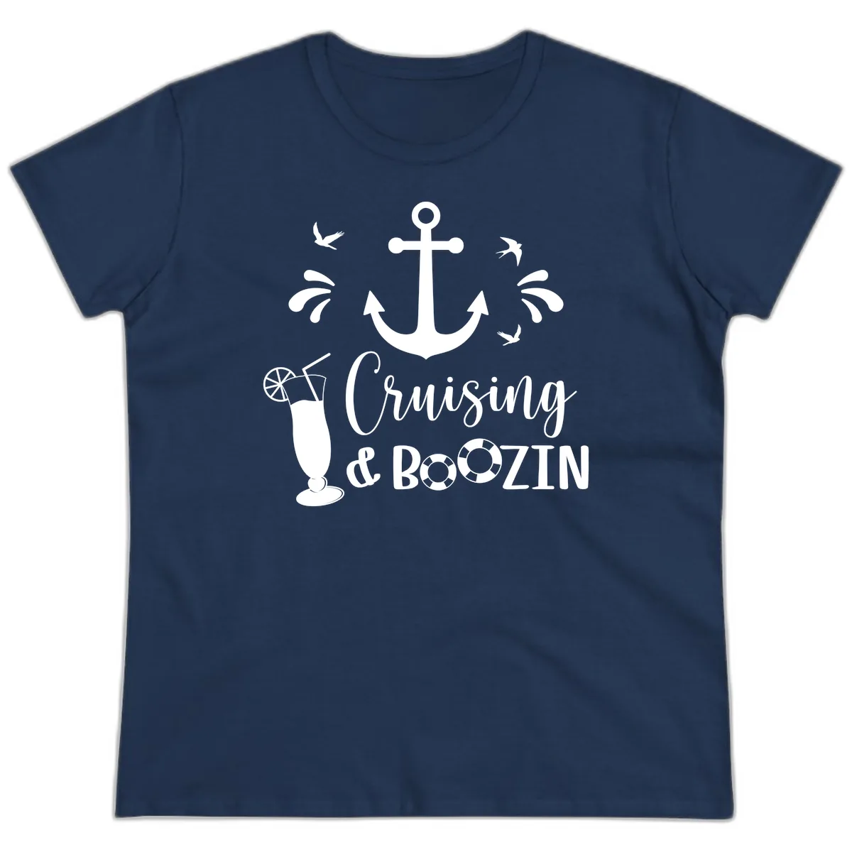 Cruising & Boozin Anchor Ladies Tee in Navy