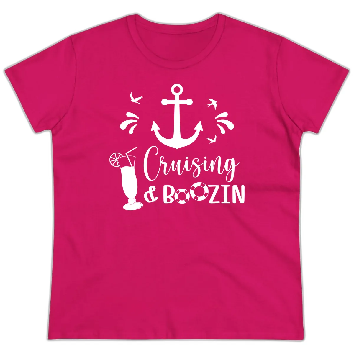 Cruising & Boozin Anchor Ladies Tee in Heliconia