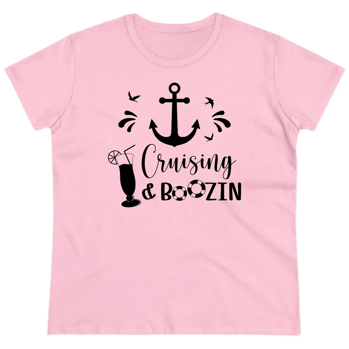 Cruising & Boozin Anchor Ladies Tee in Light Pink