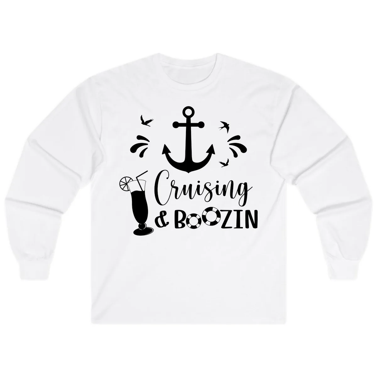 Cruising & Boozin Anchor Long Sleeve in White