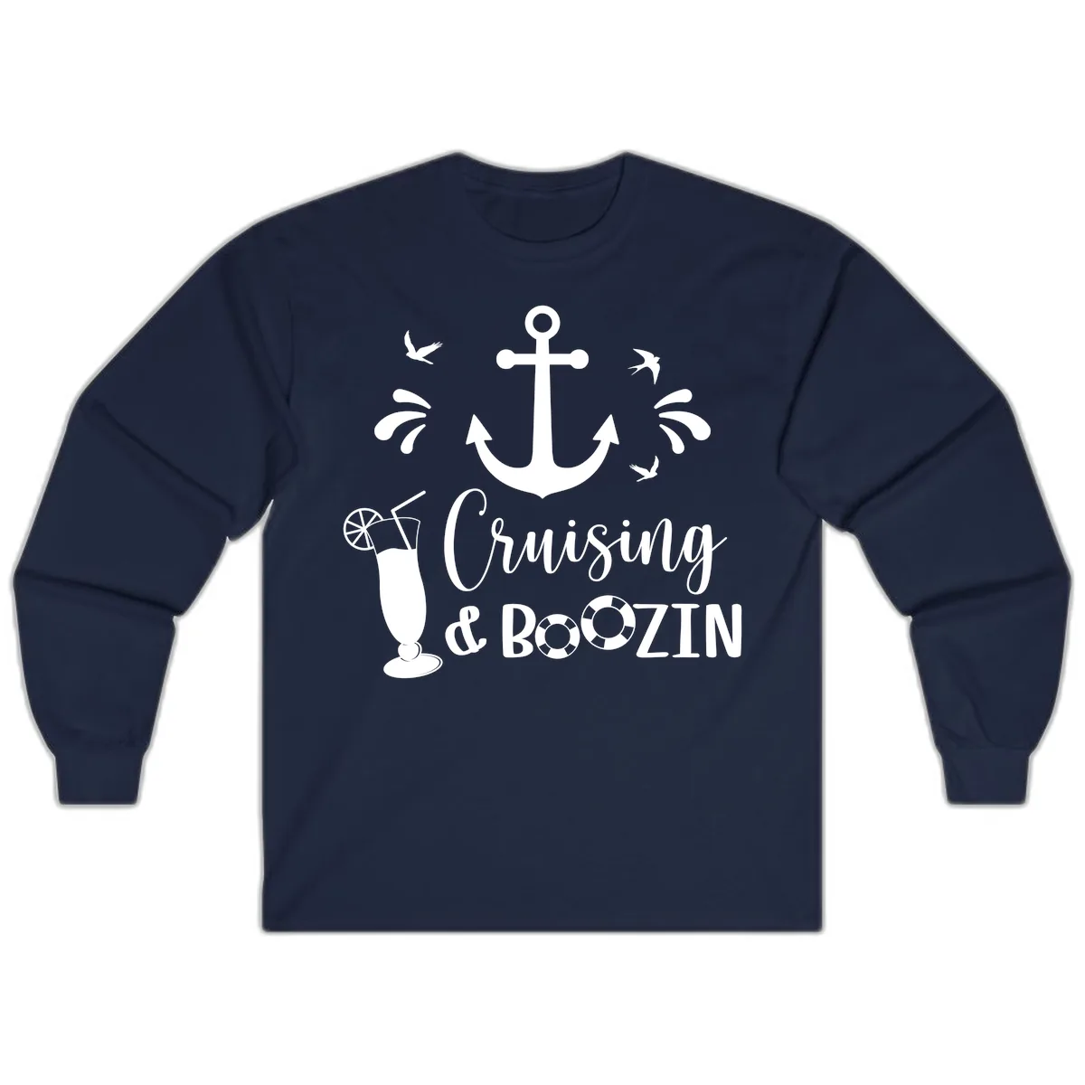 Cruising & Boozin Anchor Long Sleeve in Navy